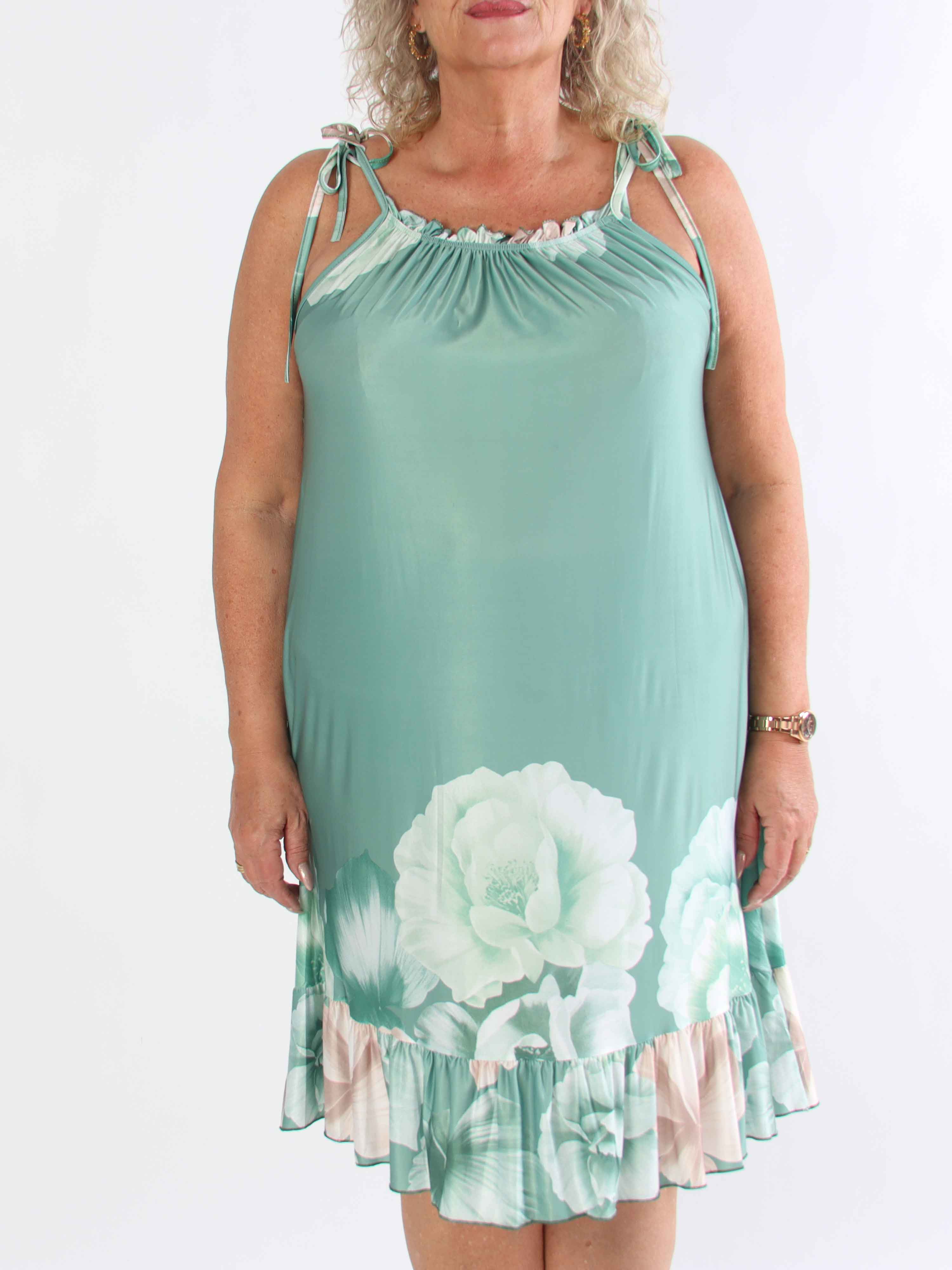 Maya Short - Elastisk plus size sommarklänning med blommigtmönster